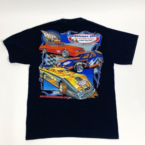 Vintage Performance Bodies Racing Black Double-Sided T-Shirt Men’s Sz M - Picture 1 of 5